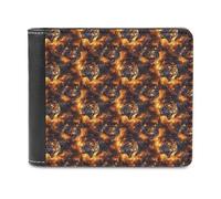 Novastar Portefeuille fin en cuir pour homme - Imprimé tigre Fire Cool Petit portefeuille fin à deux volets avec poche avant et porte-cartes