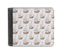 Novastar Portefeuille fin en cuir pour homme - Imprimé voilier blanc, petit portefeuille fin à deux volets avec poche avant et porte-cartes