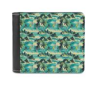 Novastar Portefeuille fin en cuir pour homme - Imprimé voilier hawaïen, petit portefeuille fin à deux volets avec poche avant et porte-cartes