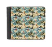 Novastar Portefeuille fin en cuir pour homme - Imprimé voilier rouge et jaune Petit mince à deux volets Poche avant porte-cartes Portefeuille