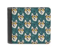 Novastar Portefeuille fin en cuir pour homme - Joli imprimé husky petit portefeuille fin à deux volets avec poche avant et porte-cartes