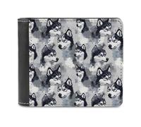 Novastar Portefeuille fin en cuir pour homme - Motif husky aux yeux bleus - Petit portefeuille fin à deux volets avec poche avant