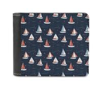 Novastar Portefeuille fin en cuir pour homme - Motif voilier rouge et bleu - Petit portefeuille fin à deux volets avec poche avant