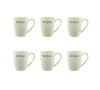NOVASTYL - Lot 6 mugs bonjour 38cl en grès blanc - 2414205