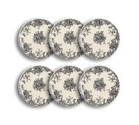 NOVASTYL - Lot6 assiettes à dessert florali 19.5cm en grès décor noir - 2614807