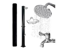 NovaTerra Douche solaire noire avec réservoir de 35 l - Douche de jardin et de camping avec pommeau de douche à effet pluie, douche pour pieds, capot de protection et bac de rangement - Système de