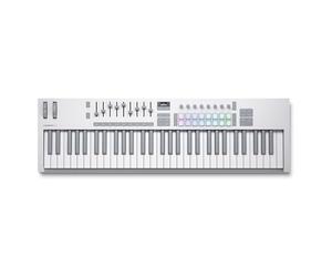 Novation Launchkey 61 White MK4 Clavier Maître USB MIDI | USB, 61 touches semi-lestées, blanc, 16 pads avec aftertouch polyphonique, 9 faders, molettes de pitch/modulation, écran OLED