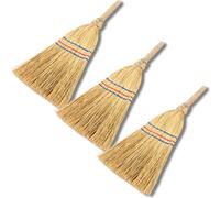 Novatool 3x Petit balai Balai de broussailles avec manche court 40cm Balai de paille Enfants Petit balai de sorcière Garden broom Mini balai IDEAL comme balai pour enfants & balai de camping