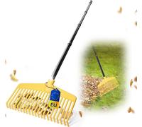 Novatool balai à feuilles avec manche enfichable et vissable de 4 pièces, outil combiné 2 en 1, balai à feuilles et fourche à feuilles avec 20 dents en plastique, largeur de travail 45cm, râteau à feu