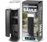 Novatool Éclairage sphérique avec prise sans fil - 2 prises - Anthracite - Rond - Avec plaque de recouvrement SMART WIFI APP IP44 - Prise de courant extérieure - Colonne de prise de jardin - Tour de