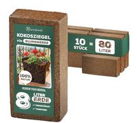Novatool Lot de 10 briques de coco pour plantes d'intérieur 80 l 650 g 20 x 5,5 x 10 cm Terreau de coco fin comprimés de coco Steu et substrat Terreau de fleurs de coco