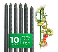 Novatool Lot de 10 petits tuteurs de 75 cm verts 8 mm en métal robuste avec revêtement en plastique, tuteurs pour plantes, aide à la montée pour concombres, tuteurs pour tomates pour plantes