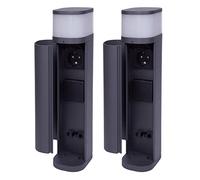 Novatool Lot de 2 lampes à borne d'extérieur avec prise - 2 prises - Anthracite - Rond - Avec plaque de recouvrement - Prise IP44 - Prise de jardin - Prise de courant extérieure - Tour de prise de
