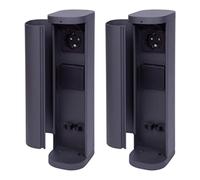 Novatool Lot de 2 tours de prise 2 prises rondes extérieures anthracite avec ouverture IP44 - Prise extérieure de jardin - Colonne de prise de courant de jardin