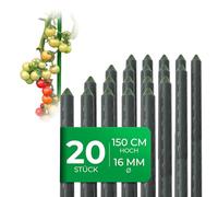 Novatool Lot de 20 tuteurs de 150 cm verts 16 mm ⌀ très stables en tube métallique recouvert de plastique, tuteurs pour plantes, aide à la montée, tuteur pour concombres, tomates pour plantes