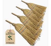 Novatool Lot de 4 petits balais de voyage avec manche court - 40 cm - Pour enfants - Balai de sorcière - Petit balai de jardin - Idéal comme balai pour enfants et balais de camping