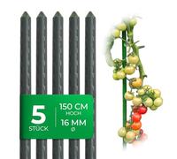 Novatool Lot de 5 tuteurs de 150 cm verts 16 mm ⌀ très stables en tube métallique recouvert de plastique, tuteurs pour plantes, aide à la montée pour concombres, tuteurs pour tomates pour plantes