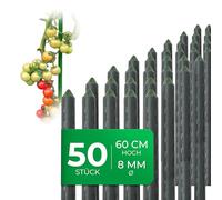 Novatool Lot de 50 petits tuteurs pour plantes - 60 cm - Vert - 8 mm - Tube métallique stable recouvert de plastique - Tuteurs pour plantes grimpantes - Tuteur pour plantes grimpantes - Tuteur de 60