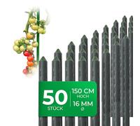 Novatool Lot de 50 tuteurs de 150 cm verts 16 mm ⌀ très stables en tube métallique recouvert de plastique - Tuteurs pour plantes, aide à la montée pour concombres, tomates pour plantes grimpantes