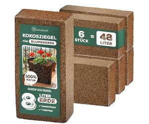 Novatool Lot de 6 briques pour terrarium | 48 litres | 650 g 20 x 5,5 x 10 cm | Substrat de coco | Aquaristique | Lapin Multicochon Hamster Litière Cocos Humus Terre de tortue pour reptiles