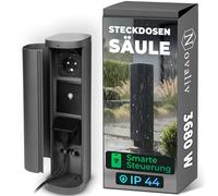 Novatool Multiprise de jardin sans fil 2 prises - Anthracite - Smart WiFi - IP44 - Prise ronde - Prise de jardin extérieure - Colonne de prise de courant - Tour de prise de courant