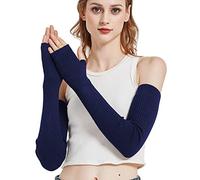 Novawo en laine Gants Mitaines Chauffe Bras Longs pour femmes Lady,Taille unique,Bleu Marine