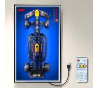 NOVDA Cadre Compatible avec Oracle Red Bull Racing RB20 42206, avec Cadre LED Tableau de présentation pour Formule 1 Support Mural de Voiture 75 x 45 cm (télécommande et Cadre)