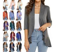 Novealcrbe Cardigan décontracté léger ouvert sur le devant pour femme, cardigan à manches 3/4 pour femme, cardigan à volants, gris, S