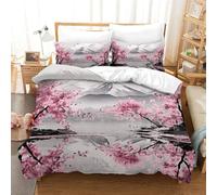 NoveAurora Cerises japonaises 3D Imprimée Literie Enfants Lits en 3Pcs Microfibre Sets Housse De Couette avec Taie d'oreiller Enfants Adolescents avec Fermeture Éclair Double（200x200cm）