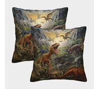 NoveAurora Dinosaures Peints à l'huile Housse De Coussin Lot De 2 Taies d'oreiller en Polyester Premium Animaux Taies d'oreiller Carré Décoratifs pour Chambre, Canapé, Lit, Jardin 40x40cm