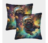 NoveAurora Le Astronaute PUGe Lot De 2 Housses De Coussin Canapé Animaux Pets Taie d'oreiller Doux Décoratives pour Chambre, Canapé, Chaise, Lit, Jardin 50x50cm