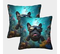 NoveAurora Plongeon Bouledogue Français Taie d'oreiller, Lot De 2 Animaux Pets Housse De Coussin Carrée en Polyester Décorative pour Canapé Chambre Lit Jardin Voiture 50x50cm