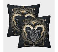 NoveAurora Signe du bélier Housse Coussin Decoratif Lot De 2 avec Fermeture Eclair Caché Éléments d'or Taie Oreiller, Décoration Taie d'oreiller pour Canapé Salon Lit Jardin 50x50cm