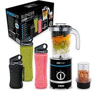 N'OVEEN Fitness Mixer Smoothie Maker, mélangeur de sport multifonctionnel de 500 watts - collations savoureuses et riches en vitamines pour athlètes, lame à 6 bras, 3 sans BPA, 2x 600 ml et 300 ml
