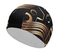 Novel Bonnet de bain note de musique pour adulte, bonnet de bain en tissu élastique, bonnet de bain confortable pour cheveux longs et courts