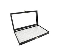 Novel Box Grand présentoir à bijoux en similicuir noir + plateau pour 50 bocaux en blanc + pochette personnalisée NB