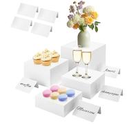 Novelfun Lot de 4 rehausseurs de buffet en acrylique pour table de buffet, cupcakes, avec 4 panneaux de table, cubes gigognes avec fond creux pour restauration, desserts, objets de collection,