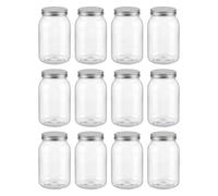 Novelinks 32oz Transparent Avec Couvercle en Plastique Mason Pot - Lave-vaisselle (Paquet de 12) (Argent)