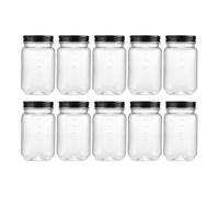 Novelinks Lot de 10 bocaux en plastique transparent de 473,6 g avec couvercles noirs - Récipients ronds rechargeables pour la cuisine et la maison - Sans BPA