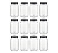 novelinks Lot de 12 bocaux Mason en plastique transparent de 946 ml avec couvercles - Passe au lave-vaisselle - Bocaux en plastique de 946 ml avec couvercles pour (noir)
