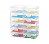novelinks Lot de 12 boîtes de rangement empilables en plastique transparent avec couvercle à verrouillage - Boîte de rangement pour crayons, crayons, perles, bijoux (petite taille, transparent)
