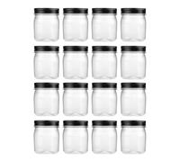 Novelinks Lot de 16 bocaux en plastique transparent avec couvercles noirs - Récipients ronds rechargeables pour la cuisine et la maison - Sans BPA - 237 ml