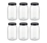novelinks Lot de 6 bocaux hermétiques en plastique sans BPA avec couvercles en métal, pour garde-manger, épices, collations, cuisine et salle de bain, étanches et réutilisables (noir)