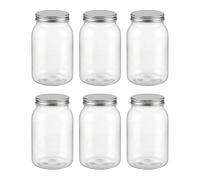 novelinks Lot de 6 bocaux hermétiques en plastique transparent sans BPA pour garde-manger, épices, collations, cuisine et salle de bain, 946,2 g (argent)