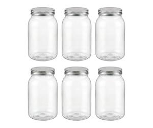 novelinks Lot de 6 bocaux hermétiques en plastique transparent sans BPA pour garde-manger, épices, collations, cuisine et salle de bain, 946,2 g (argent)