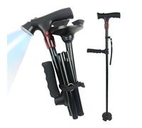 novelli Paris TwinGrip - Canne de Marche Pliante Ergonomique avec Poignée Supplémentaire et Base Antidérapante à Quatre Pieds, Hauteur Réglable, Pliable et Légère pour Personnes Âgées