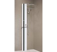 Novellini Colonne de douche Line 1 standard sans siège équipé mitigeur thermostatique couleur argent bande étagère noir mat pomme de douche étagère porte objets mesure 22 x 57,5 x H 215 cm