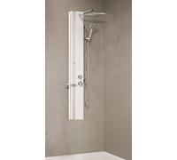 Novellini Colonne de douche Line 2 hydromassage hydro-équipée mitigeur thermostatique couleur blanc mat bande étagère argent pomme de douche étagère porte-objets mesure 22 x 57,5 x H 150 cm