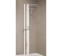 Novellini Line Colonne de douche standard sans siège équipé mitigeur thermostatique couleur blanc mat bande étagère taupe tête étagère porte-objets douche mesure 22 x 57,5 x H 215 cm
