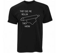 Novelty Cooking T Shirt They See Me Rollin Pastry Pun They Hatin Chef Joke Black Manches Courtes(X-Large)